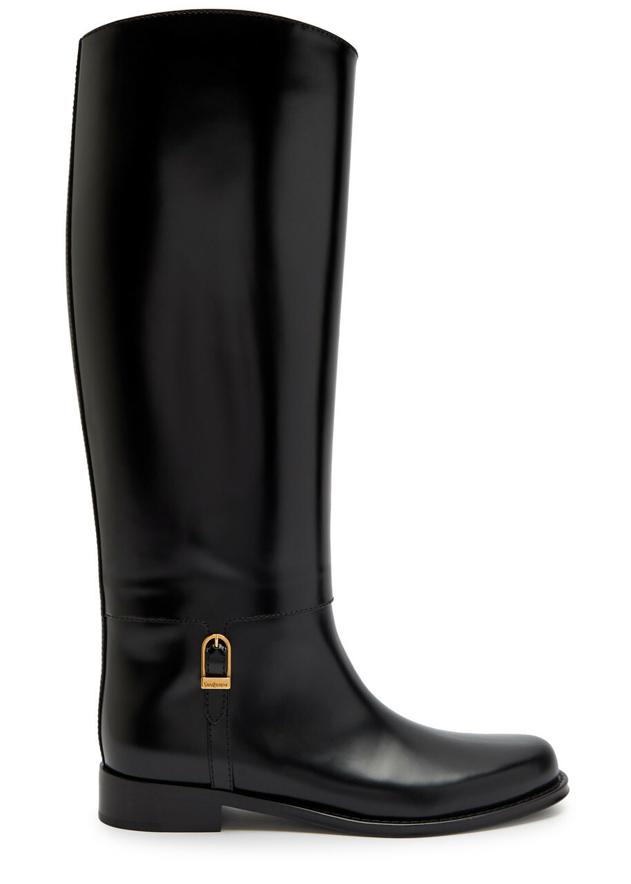 Saint Laurent Julia Glossed Leather Knee-high Boots Black