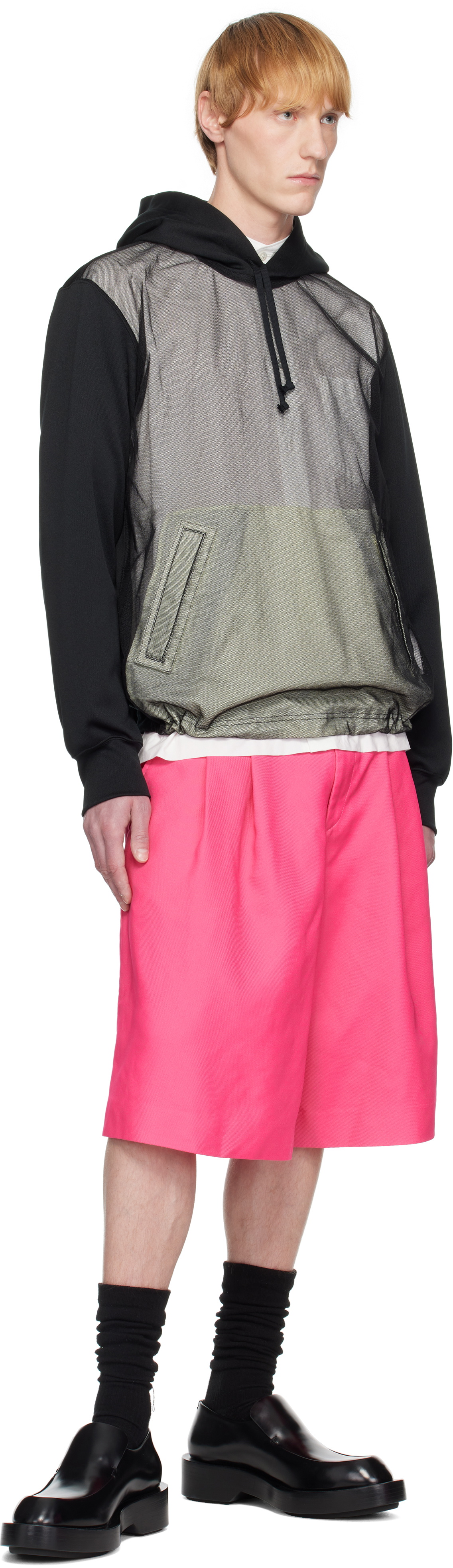 Comme des Garçons Homme Plus Black Polyester Smooth Thick & Nylon Tulle Hoodie
