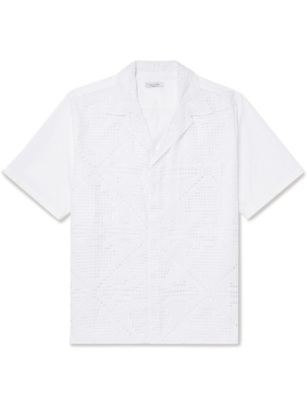 Photo: VALENTINO - Camp-Collar Macramé Lace and Cotton-Poplin Shirt - White - IT 46