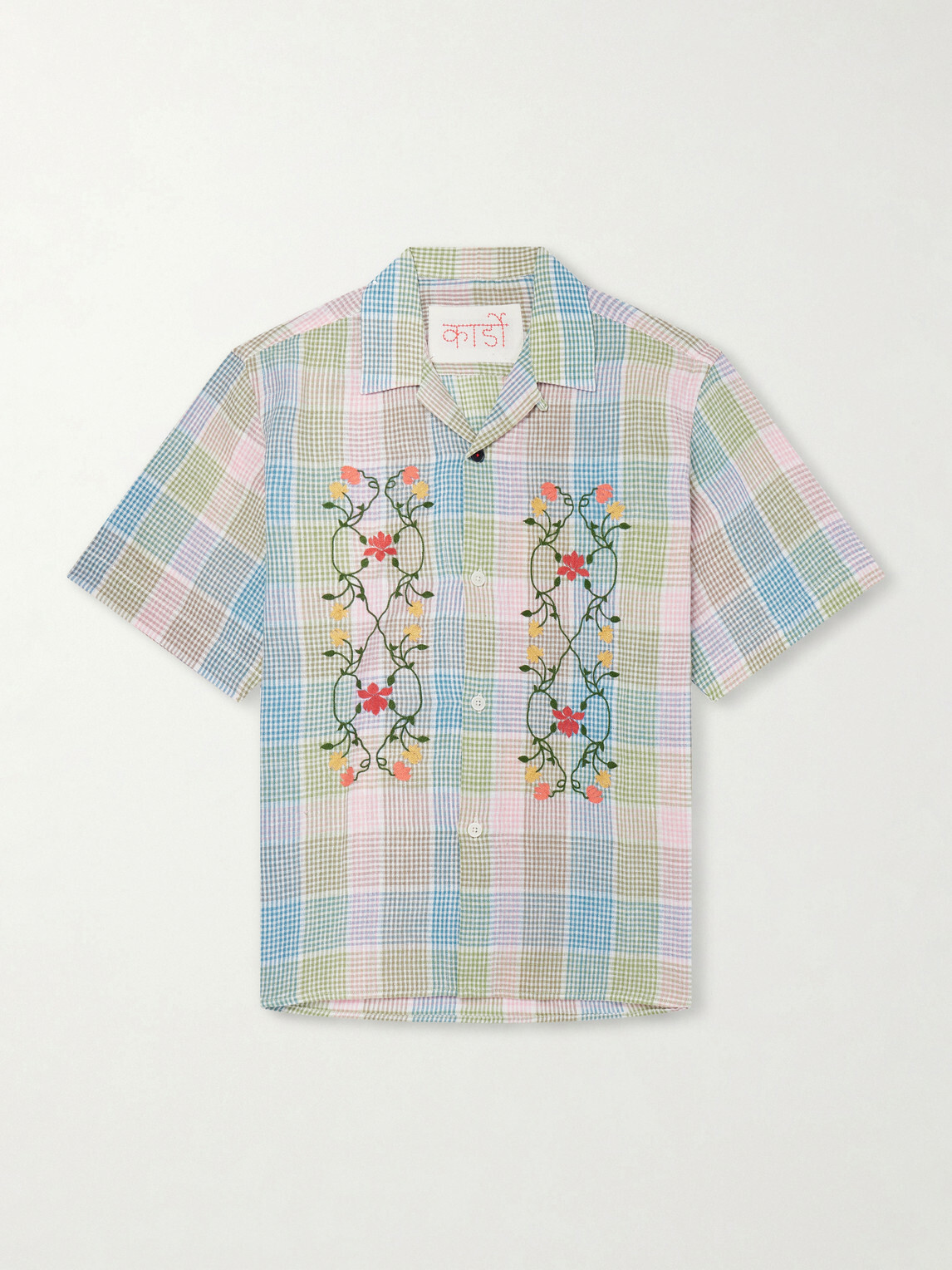 Kardo - Ronen Camp-Collar Floral-Embroidered Checked Cotton and Linen-Blend Shirt - Multi