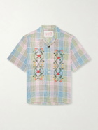 Kardo - Ronen Camp-Collar Floral-Embroidered Checked Cotton and Linen-Blend Shirt - Multi