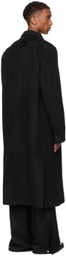 NULLUS Black Camellia Lapel Brooch Coat