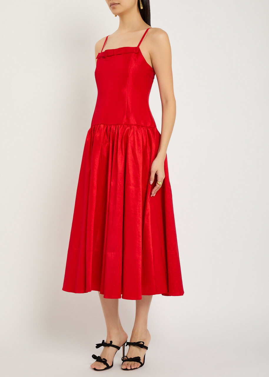 Sister Jane Quartet Taffeta Midi Dress Red