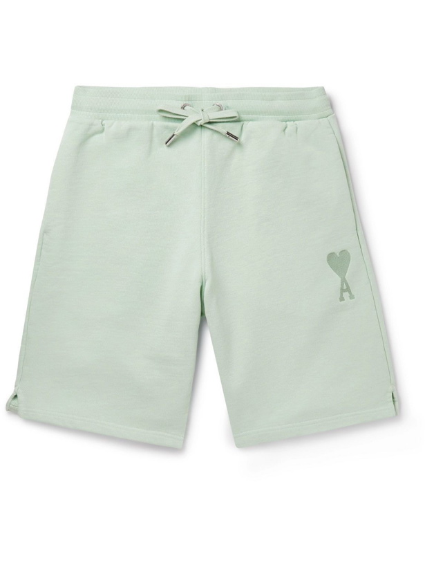 Photo: AMI PARIS - Straight-Leg Logo-Embroidered Organic Cotton-Jersey Drawstring Shorts - Green