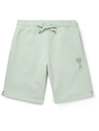 AMI PARIS - Straight-Leg Logo-Embroidered Organic Cotton-Jersey Drawstring Shorts - Green