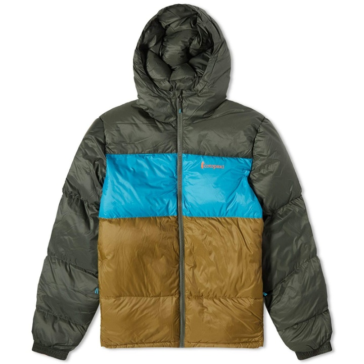 Photo: Cotopaxi Men's Solazo Down Hooded Jacket in Woods/Gulf