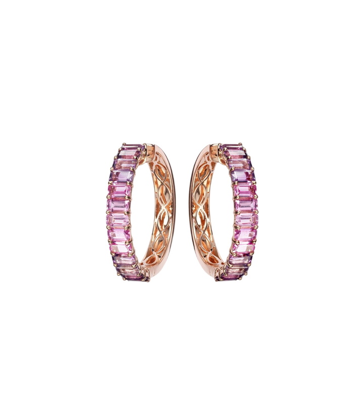Photo: Shay Jewelry 18kt rose gold hoop earrings with sapphires and amethysts