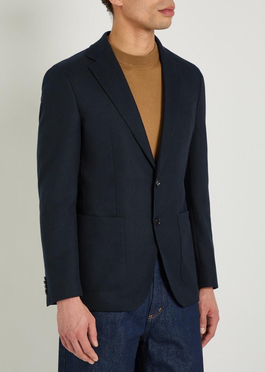 Boss Textured Layered Cotton-blend Blazer Navy