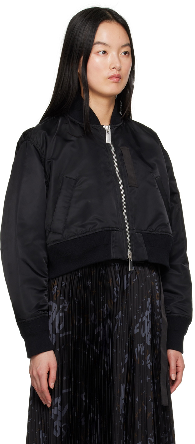 sacai Black Cropped Bomber Jacket Sacai