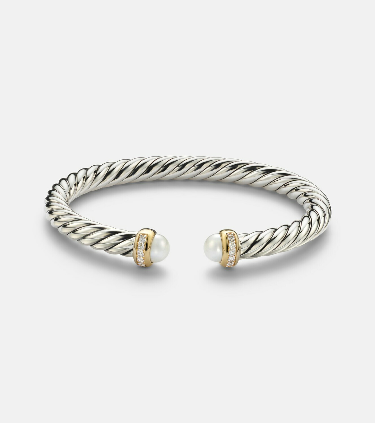 David Yurman Cable Flex® sterling silver and 14kt gold cuff bracelet with diamonds and pearls