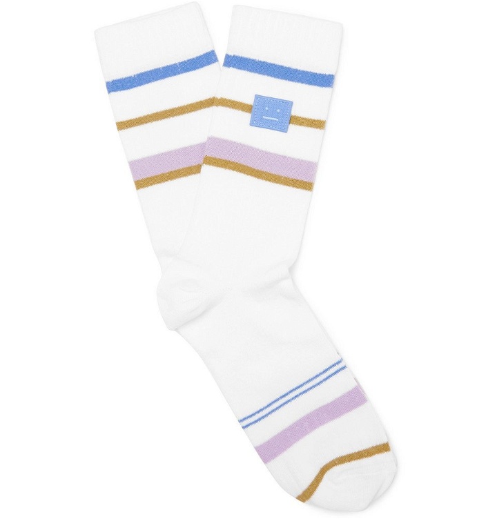 Photo: Acne Studios - Ribbed Striped Stretch Cotton-Blend Socks - Men - White