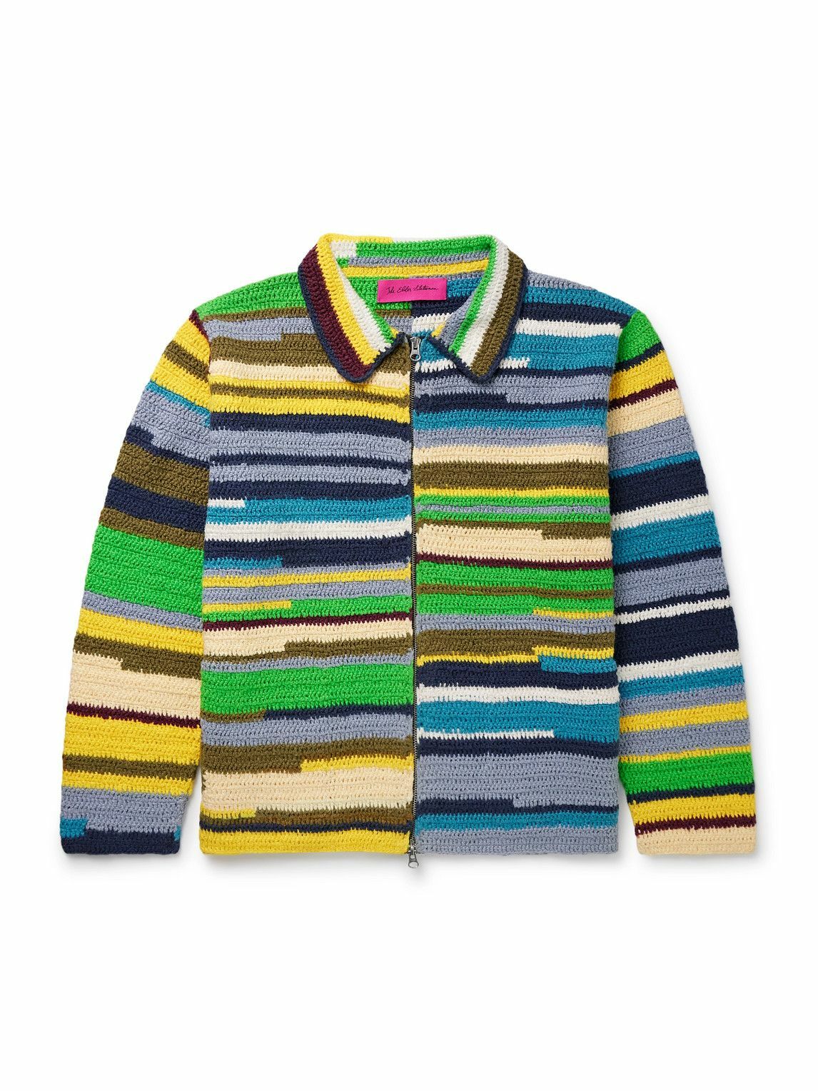 The Elder Statesman - Striped Crocheted Organic Cotton Jacket - Green