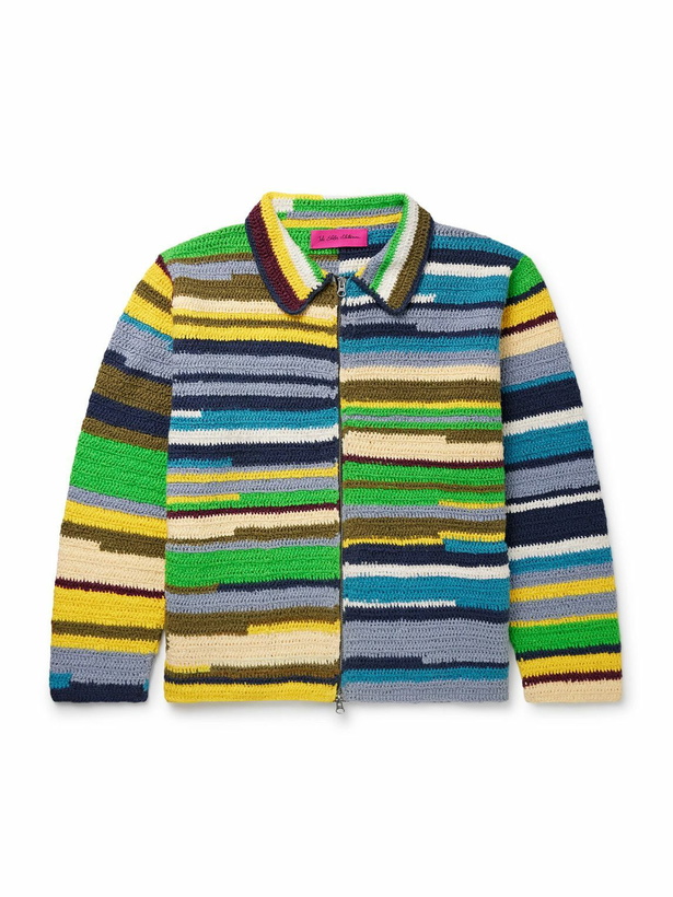 Photo: The Elder Statesman - Striped Crocheted Organic Cotton Jacket - Green