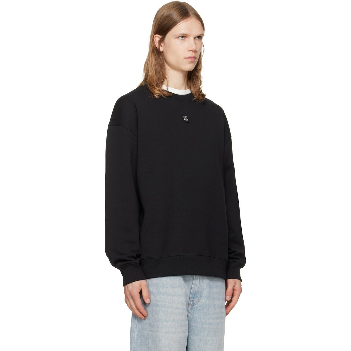 Hugo Black Stacked-Logo Badge Cotton-Blend Sweatshirt