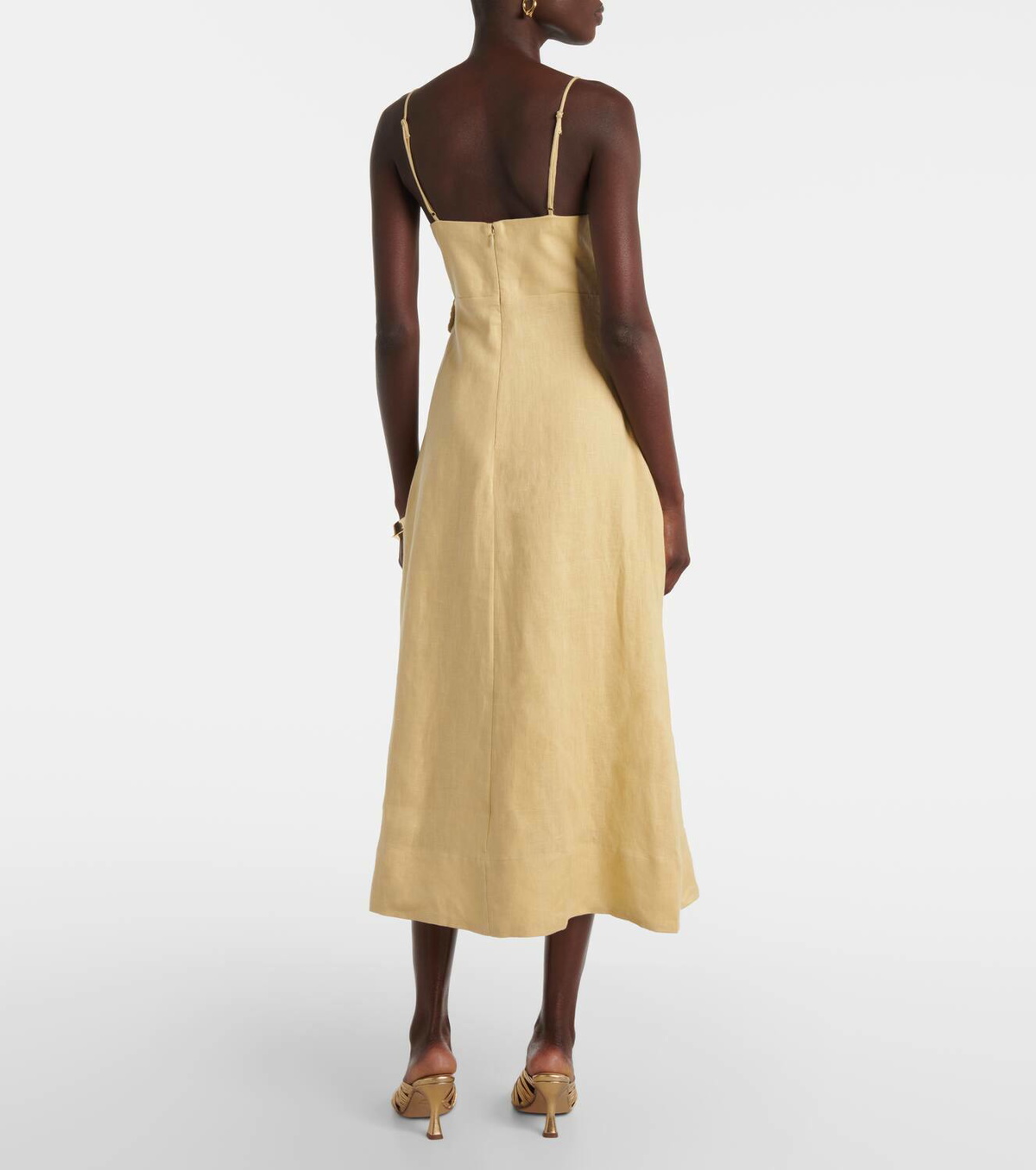 Farm Rio Sand appliqué linen midi dress Farm Rio