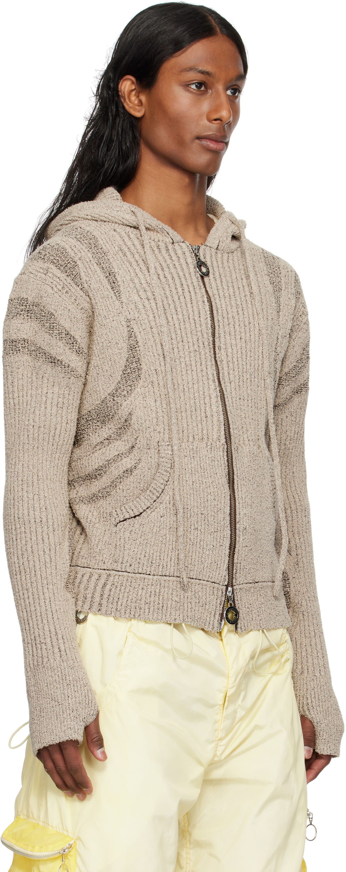 Charlie Constantinou Beige & Brown Knit Zip Hoodie
