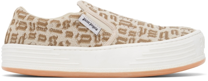 Photo: Palm Angels Beige & Brown Monogram Snow Slip Sneakers