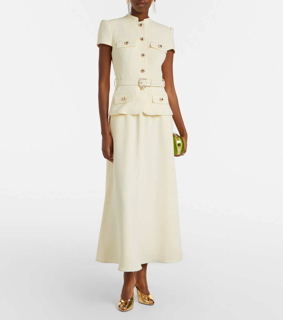 Self-Portrait Belted peplum crêpe midi dress