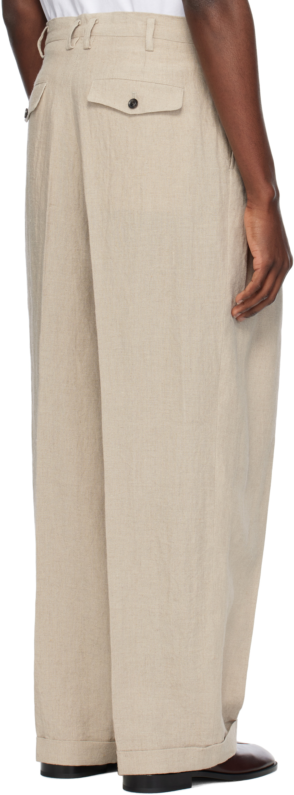 SOSHIOTSUKI Beige Linen Washer 3 Tuck Trousers