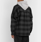 Palm Angels - Oversized Logo-Print Checked Cotton-Blend Flannel Hooded Overshirt - Gray