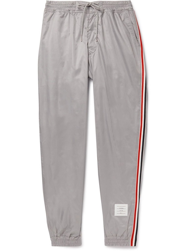 Photo: Thom Browne - Tapered Striped Grosgrain-Trimmed Ripstop Track Pants - Gray
