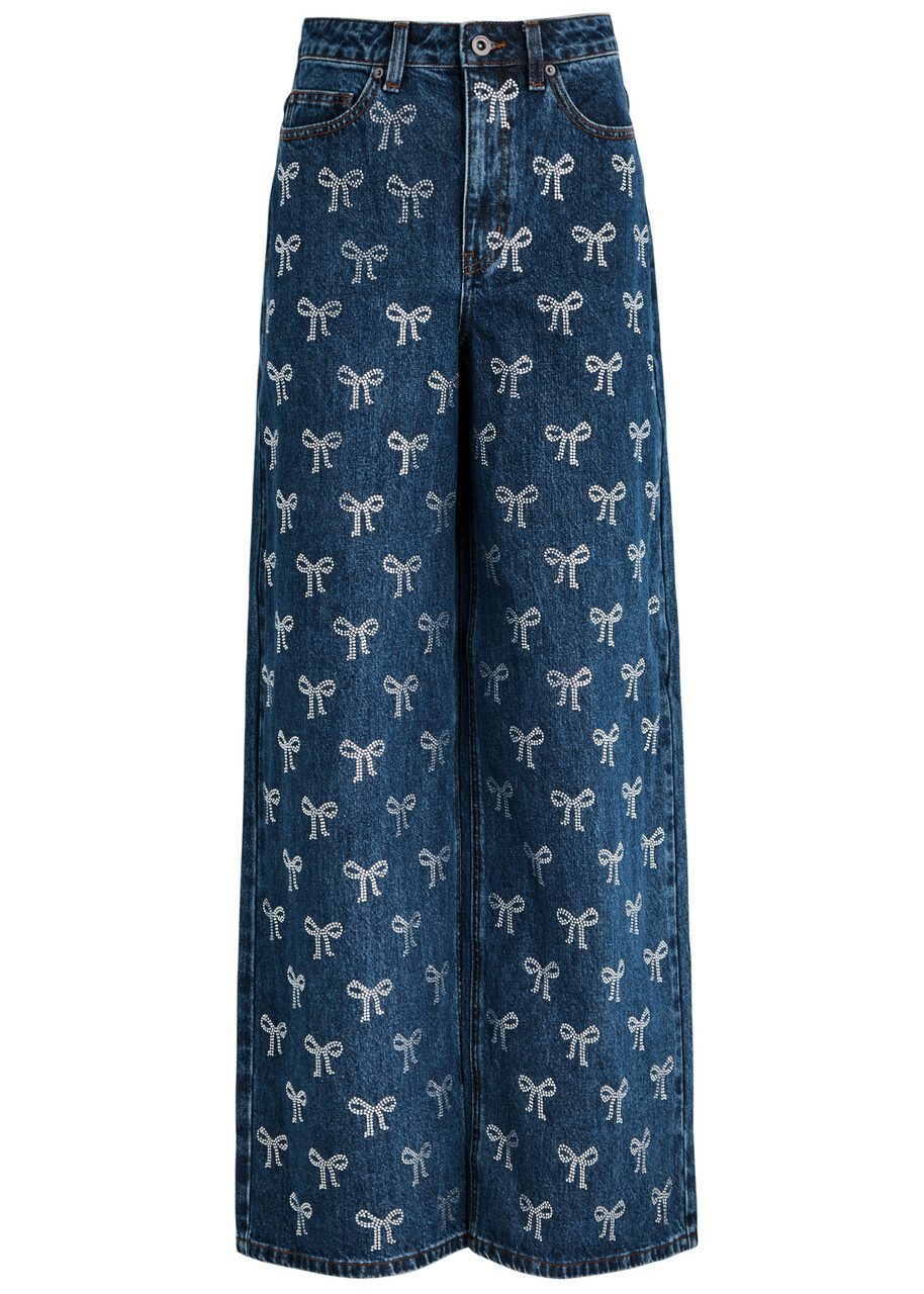 Self-portrait Bow-embellished Wide-leg Jeans Denim