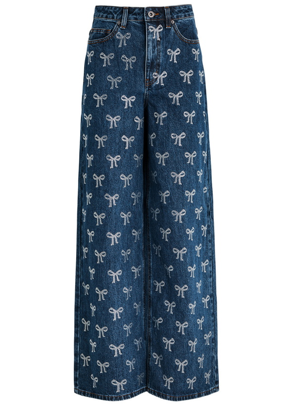 Photo: Self-portrait Bow-embellished Wide-leg Jeans Denim