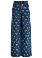 Self-portrait Bow-embellished Wide-leg Jeans Denim