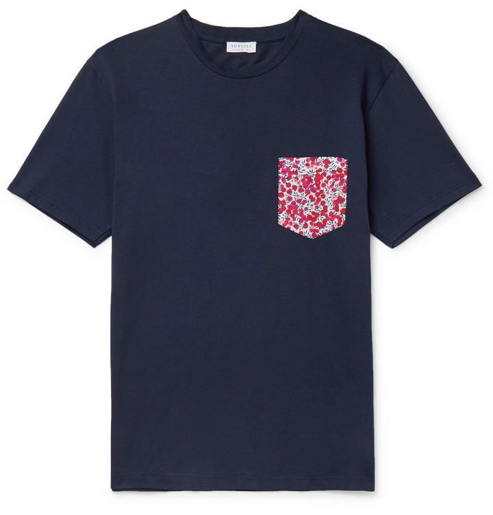 Photo: Sunspel - Printed Cotton-Jersey T-Shirt - Navy