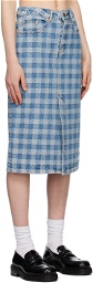 AMI Alexandre Mattiussi Blue Gingham Denim Midi Skirt