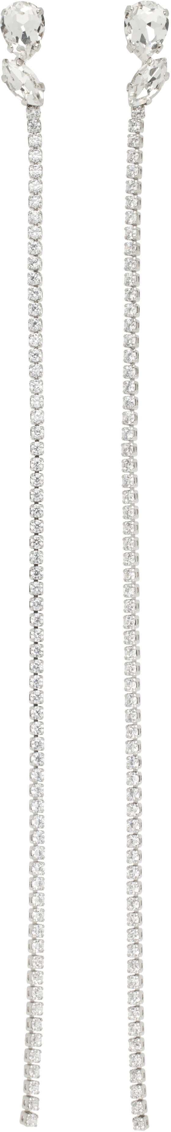 Jil Sander Silver Crystal Chain Drop Earrings