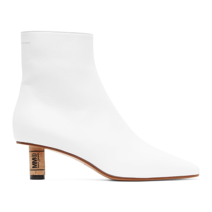 MM6 Maison Margiela White Cork Heeled Ankle Boots MM6 Maison Margiela
