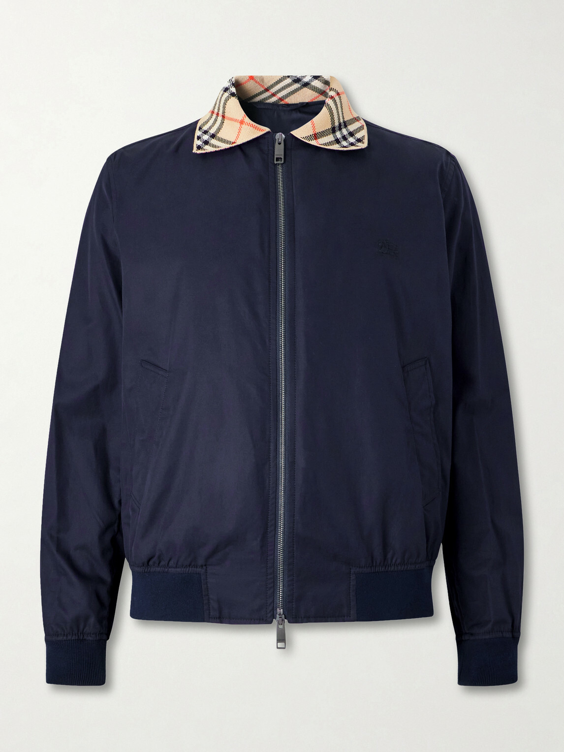 Burberry - Logo-Embroidered Checked Cotton-Gabardine Blouson Jacket - Blue