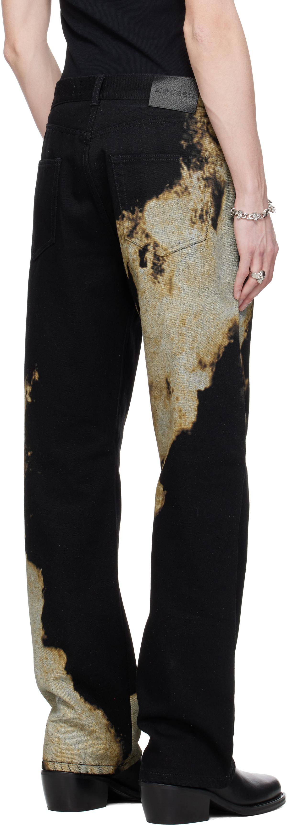 McQueen Black & Gray Abstract Print Jeans