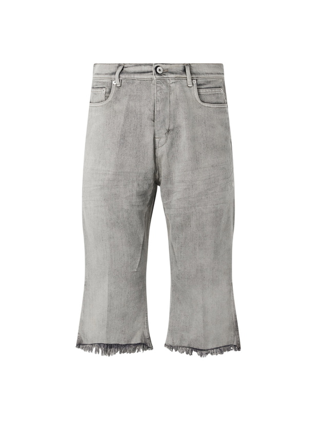 Photo: Rick Owens - Bolan Straight-Leg Frayed Denim Shorts - Gray