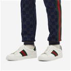 Gucci Men's Leather Ace Sneakers in White/Blue