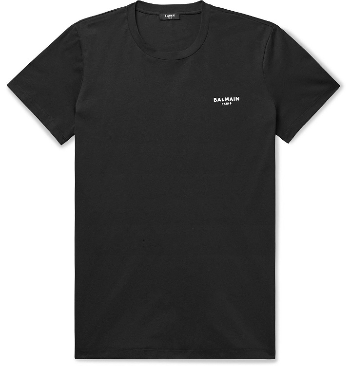 Photo: BALMAIN - Logo-Flocked Cotton-Jersey T-Shirt - Black