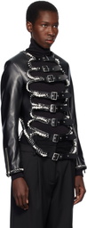 Noir Kei Ninomiya Black Faux-Pearl Embellished Faux-Leather Jacket
