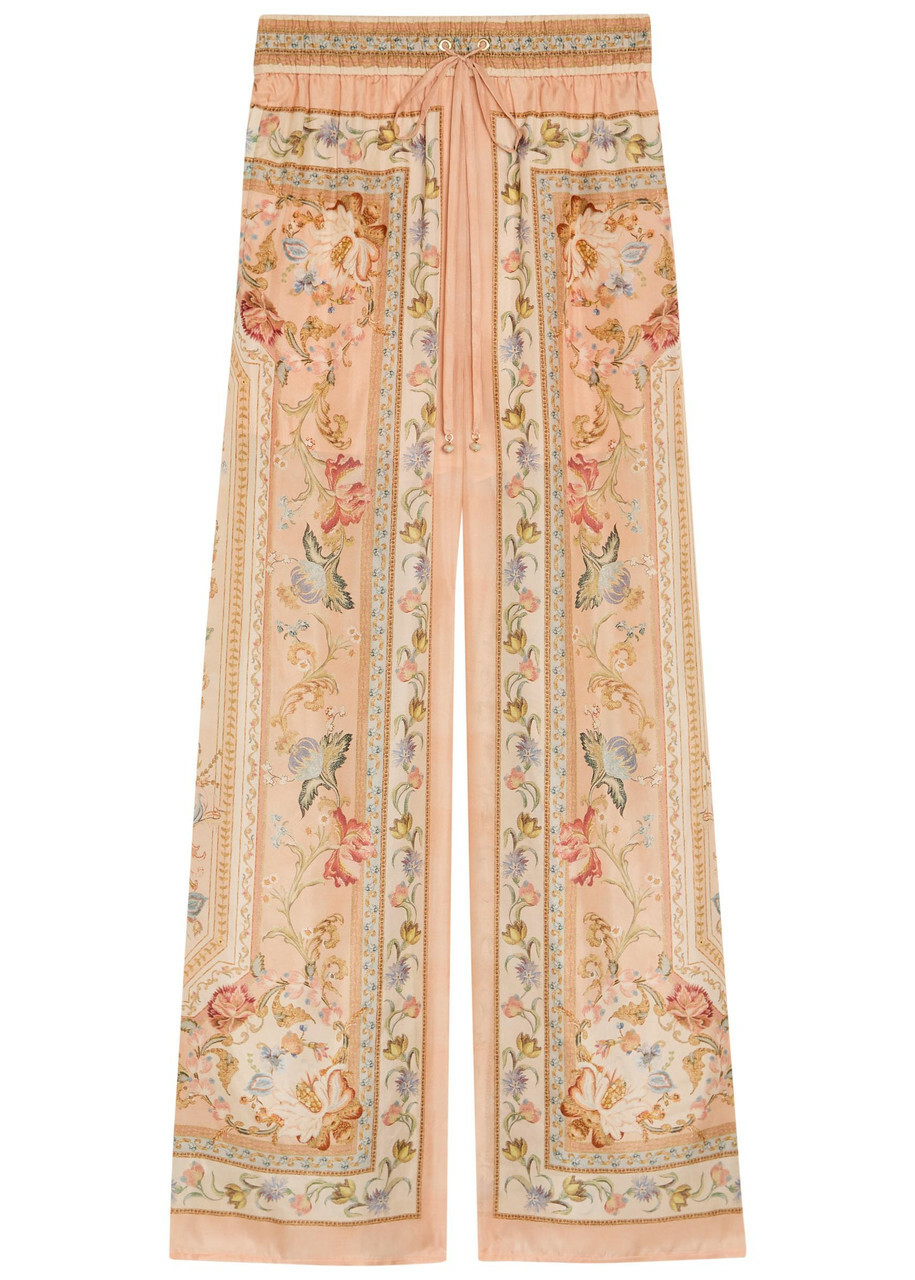 Zimmermann Roselight Printed Wide-leg Silk Trousers Pink