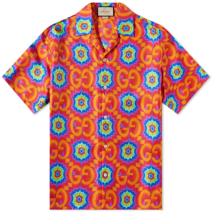 Photo: Gucci Men's GG Psychedelic Vacation Shirt in Orange/Electric Blue