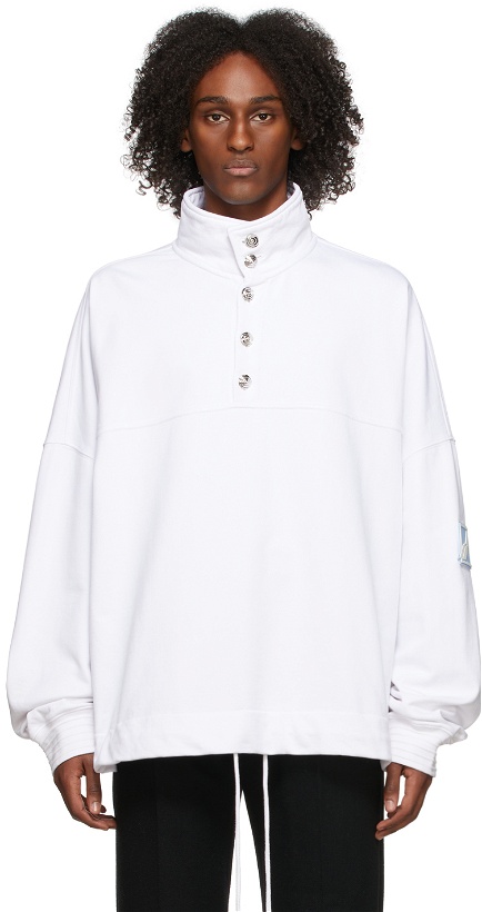 Photo: We11done White Logo Wappen Button Sweatshirt