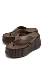 Chloe Nama 80 Leather Wedge Thong Sandals Brown