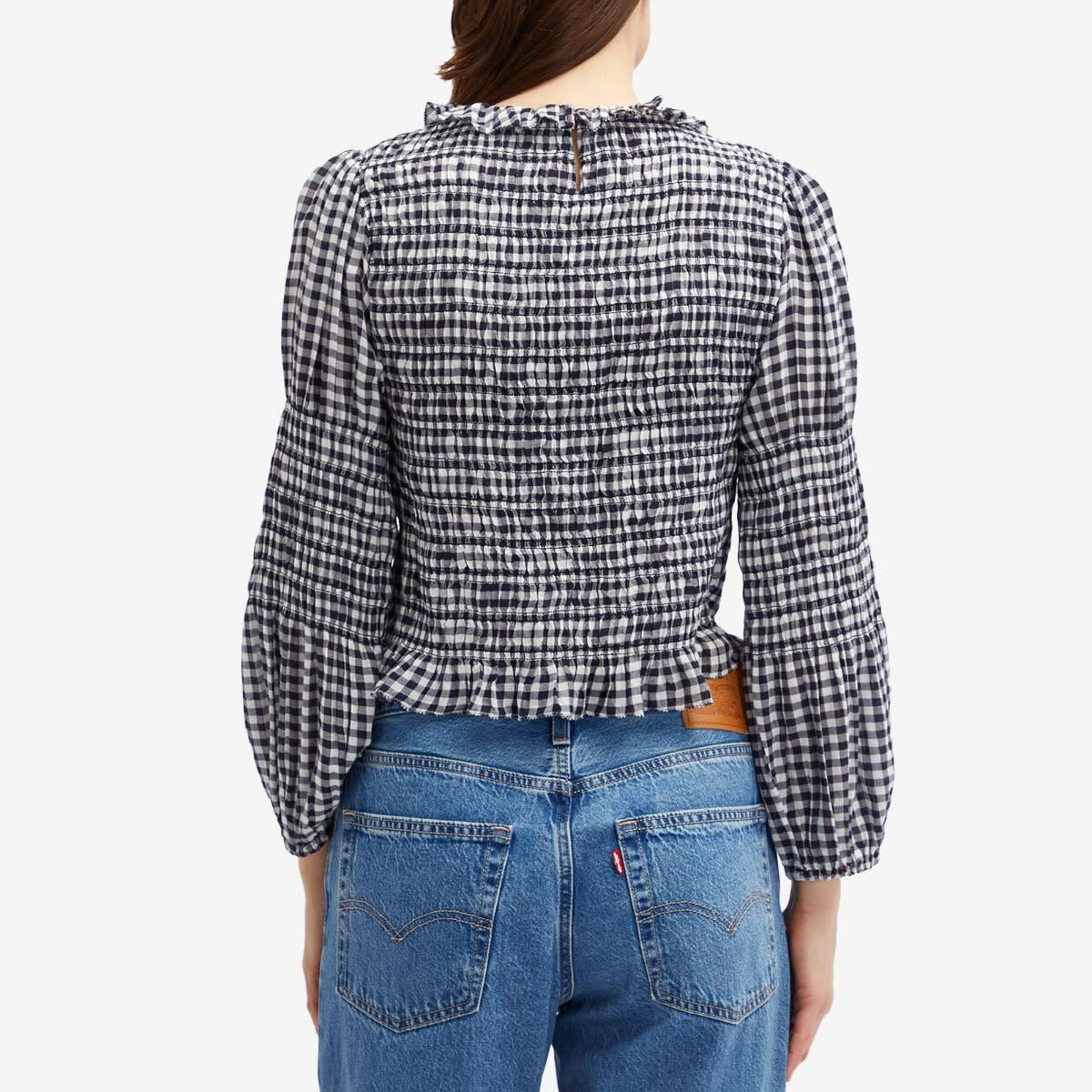 RIXO Women's Gardenia Top in French Check Navy