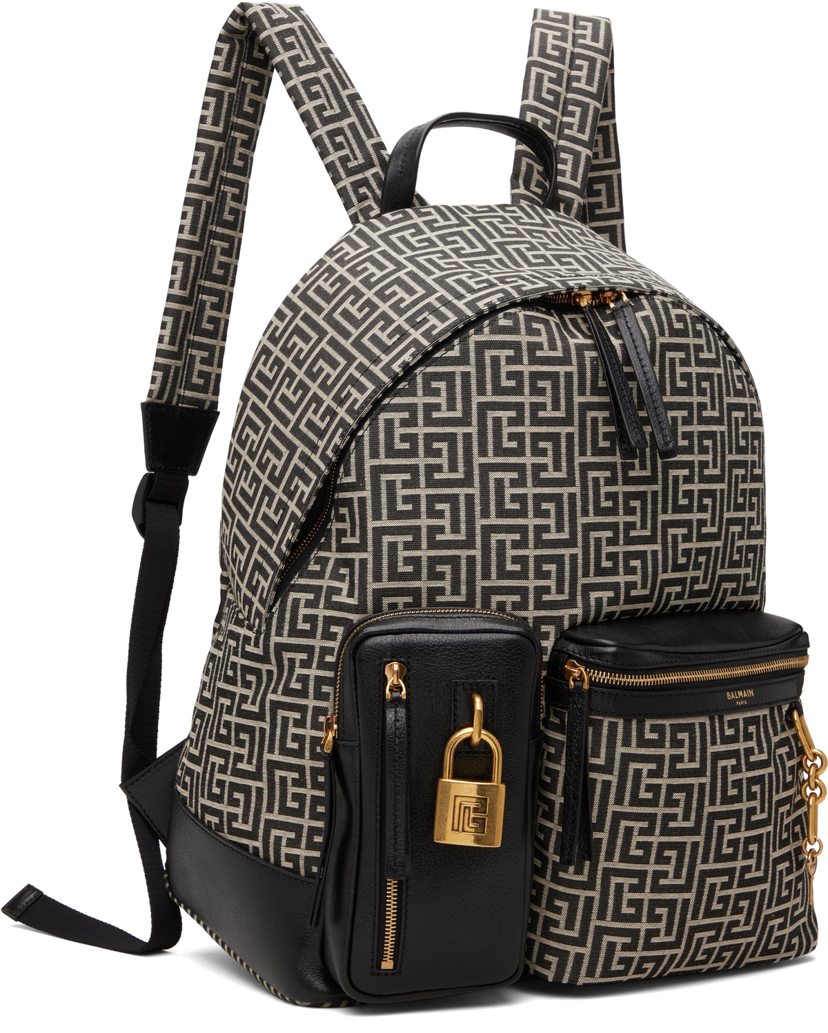 Balmain Black & Beige Pulse Monogram Jacquard Backpack