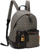 Balmain Black & Beige Pulse Monogram Jacquard Backpack