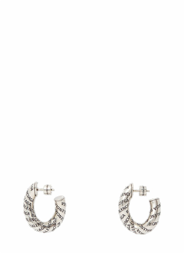 Photo: Debossed Logo Hoop Earrings in Silver