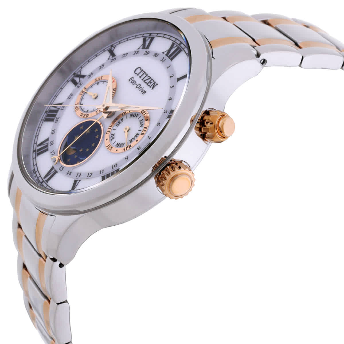 Citizen Eco-Drive White Dial Mooh Phase Stainless Steel Mens Watch AP1054-80A