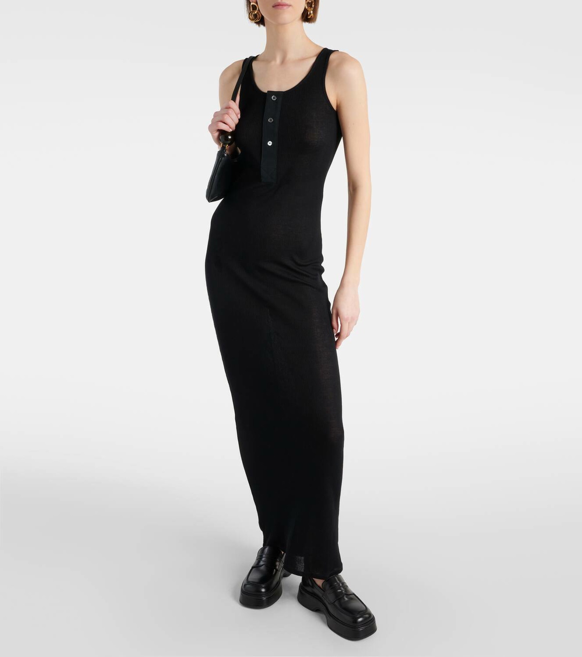 【関税&送料込】Ami Paris Black Cotton Long Dress With Butto Ami Paris Knitted cotton maxi dress AMI