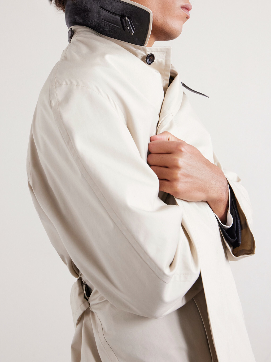 TOM FORD - Leather-Trimmed Cotton and Silk-Blend Overcoat - Neutrals