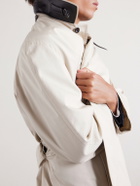TOM FORD - Leather-Trimmed Cotton and Silk-Blend Overcoat - Neutrals